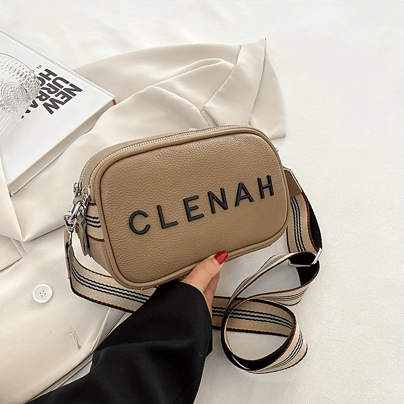 Letter Decor Crossbody Bag, Fashion Camera Shoulder Bag, Women's Leather Square Purse - Deanwangkt