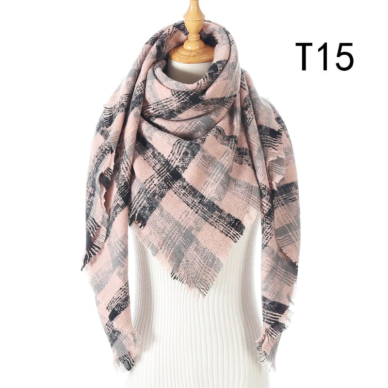 Christmas Gift Deanwangkt New Winter Knitted Scarf Cashmere Pashmina Women Warm Neck Scarves Shawls Plaid Wraps Triangle Stoles Lady Bandana - Deanwangkt
