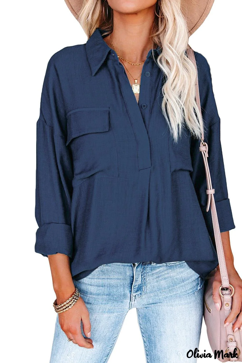 Deanwangkt - Khaki button down long sleeve shirt with pocket - Deanwangkt