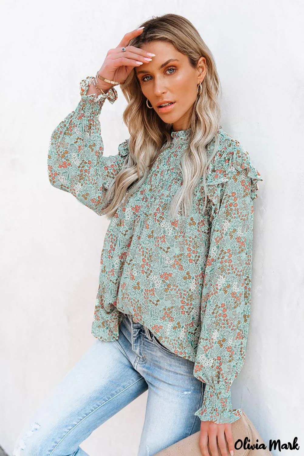 Deanwangkt - Floral Print Ruffle Long Sleeve Blouse - Deanwangkt
