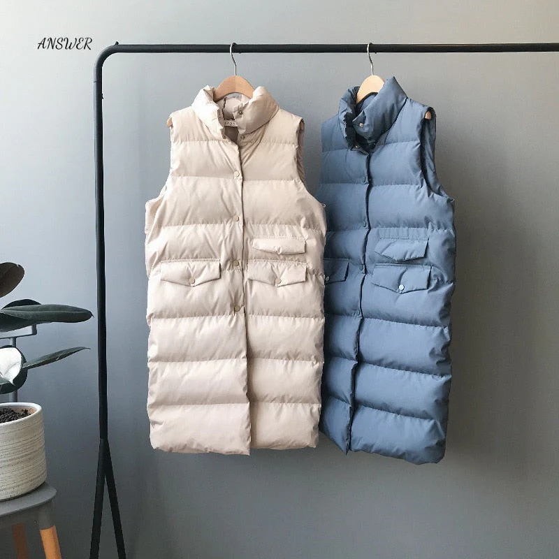Christmas Gift Autumn Winter Cotton Vest Women Ladies Casual Waistcoat Female Sleeveless Long Vest Jacket Slim Fit Warm Puffer Coat - Deanwangkt