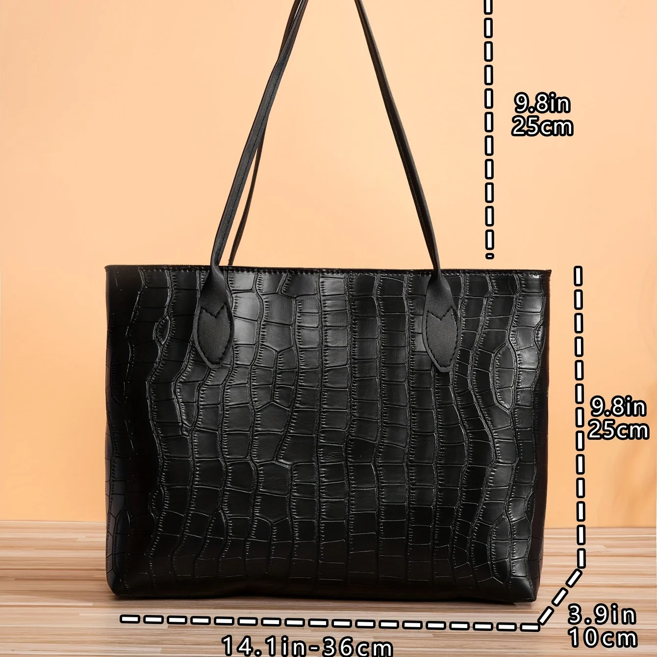 deanwangkt  Classic Large Capacity Tote Bag, Crocodile Embossed Shoulder Bag, Women's Versatile Bag For Work & Commute - Deanwangkt