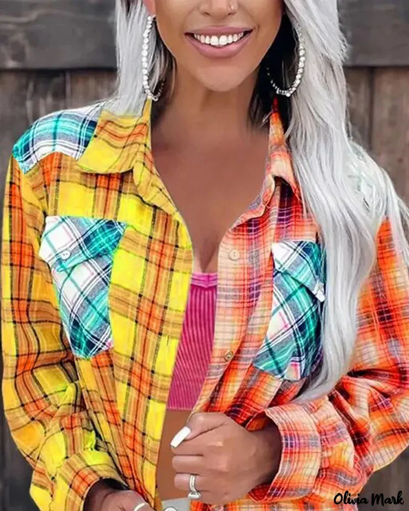 Deanwangkt - Color Block Plaid Button-Up Shirt - Deanwangkt