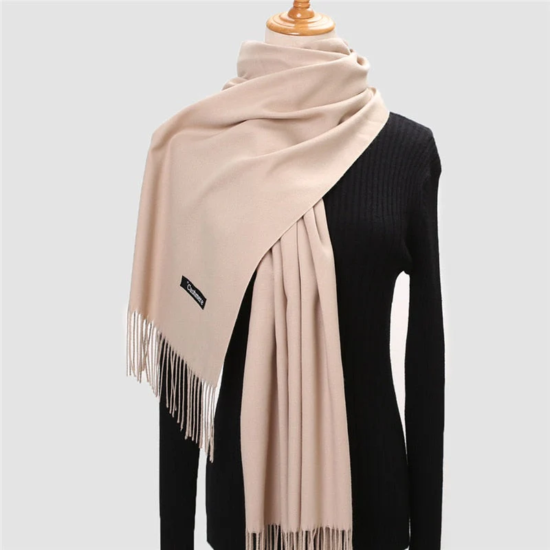 Christmas Gift Deanwangkt Winter Scarf For Women Long Warm Cashmere Scarves Hijab Solid Lady Shawl Wrap Female Pashmina Bandana Head Scarfs Echarpe - Deanwangkt