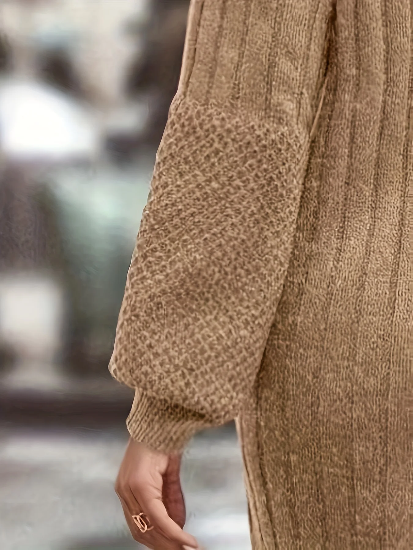 deanwangkt-1  Solid Mid Length Ribbed Knitted Sweater, Elegant Turtleneck Long Sleeve Sweater, Women's Clothing - Deanwangkt