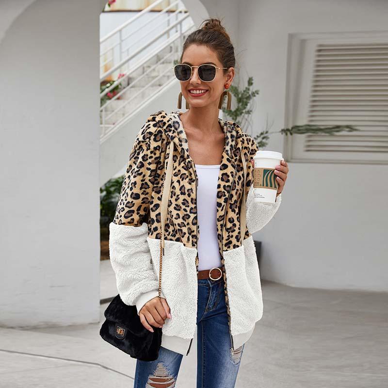 Christmas Gift Deanwangkt Autumn Faux Fur Coat Women Leopard Teddy Coat Ladies Plush Hooded Winter Coat Women Fluffy Fur Teddy Jacket Female - Deanwangkt