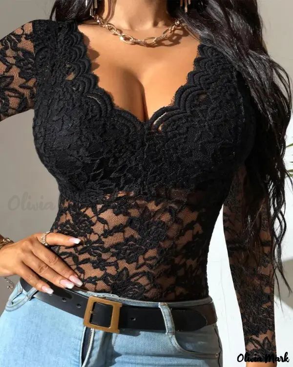 Deanwangkt - Embroidered Lace Long Sleeve Top - Deanwangkt