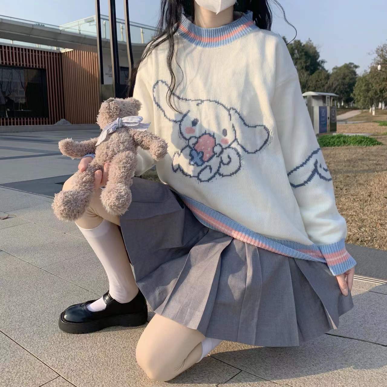 Black Friday Sales Kawaii Sweater Japanese Cute Embroidery Autumn And Winter Loose Long-Sleeved Women's Sweater Fashion Y2k Knitted Pullover - Deanwangkt