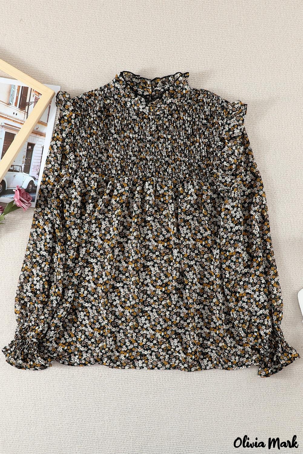 Deanwangkt - Floral Print Ruffle Long Sleeve Blouse - Deanwangkt