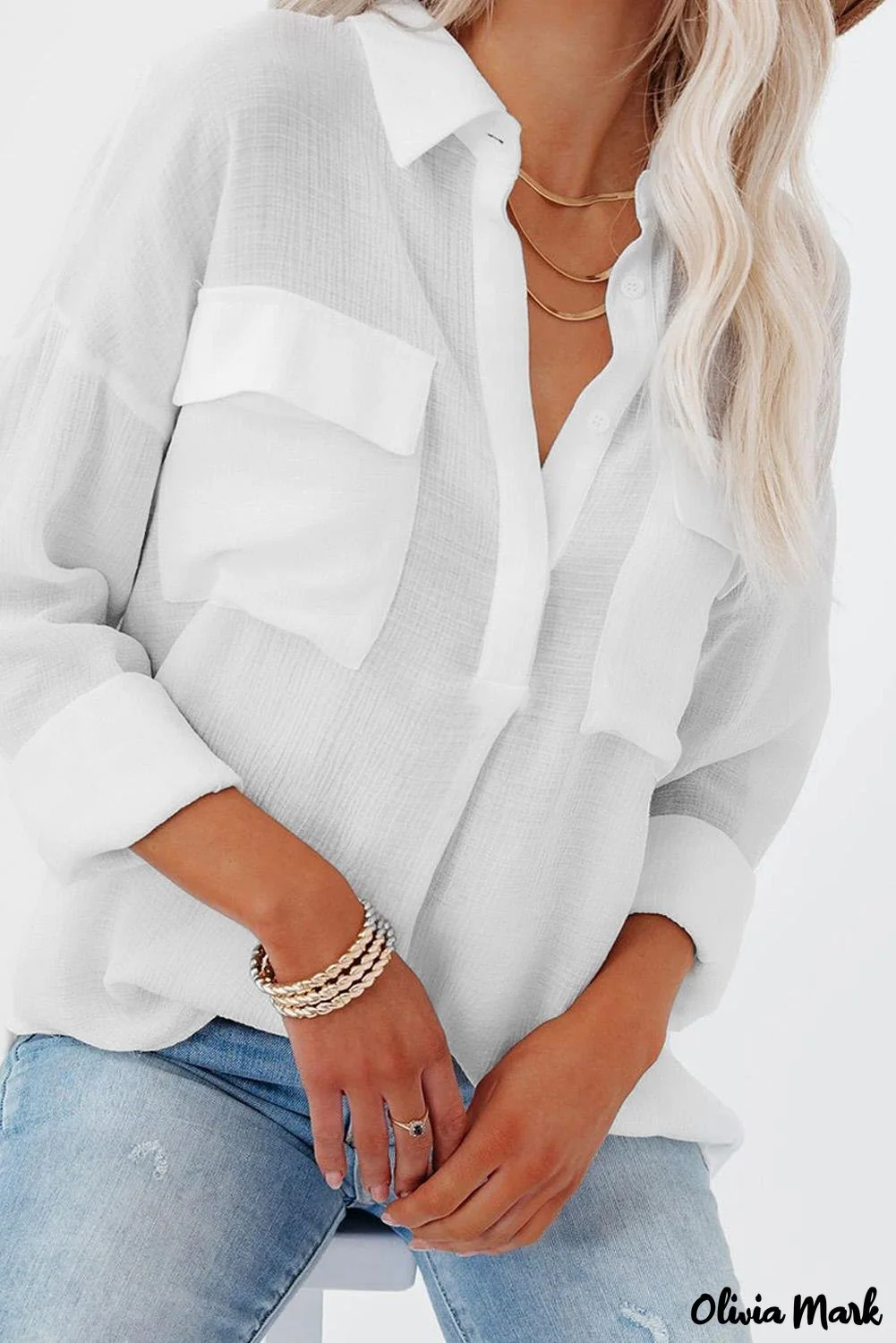 Deanwangkt - Khaki button down long sleeve shirt with pocket - Deanwangkt