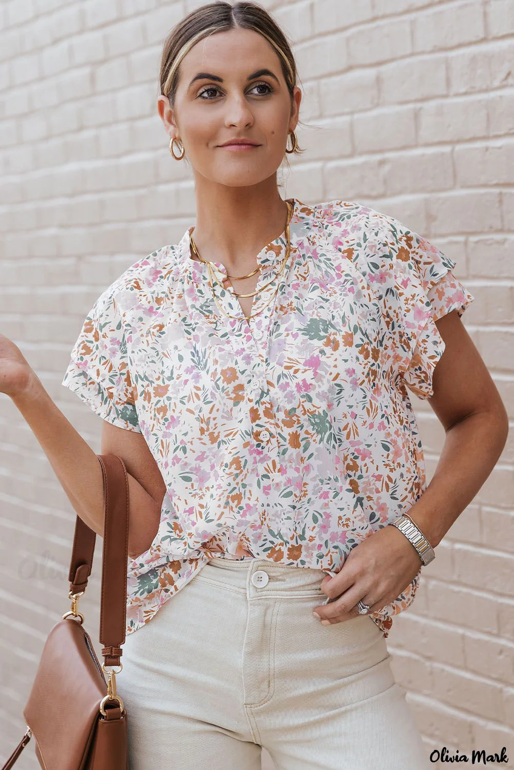 Deanwangkt - Floral Tie Neck Long Sleeve Crinkle Blouse - Deanwangkt