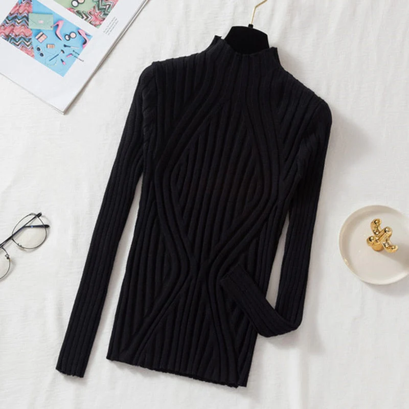 Christmas Gift Deanwangkt Autumn Rainbow Slim Solid Sweater Tops Pullover Knitted Sweater Women Casual Long Sleeve Office Lady Jumper Sweater 17041 - Deanwangkt