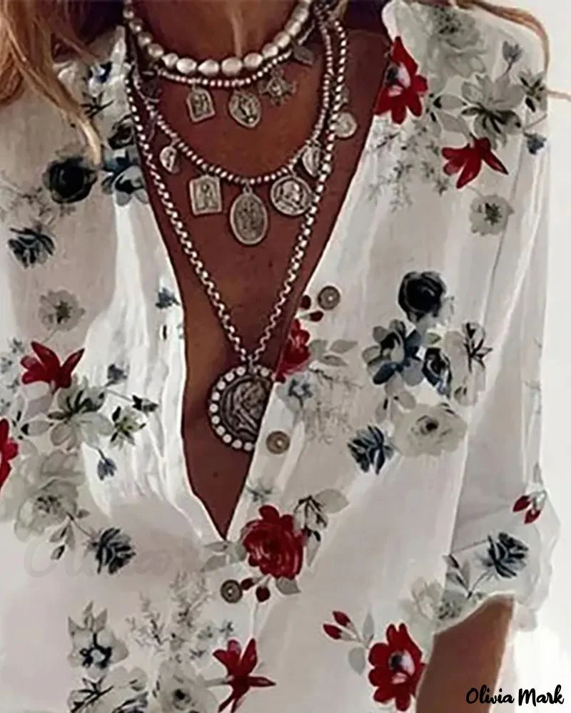 Deanwangkt - Floral Print Long Sleeve Button Down Shirt - Deanwangkt