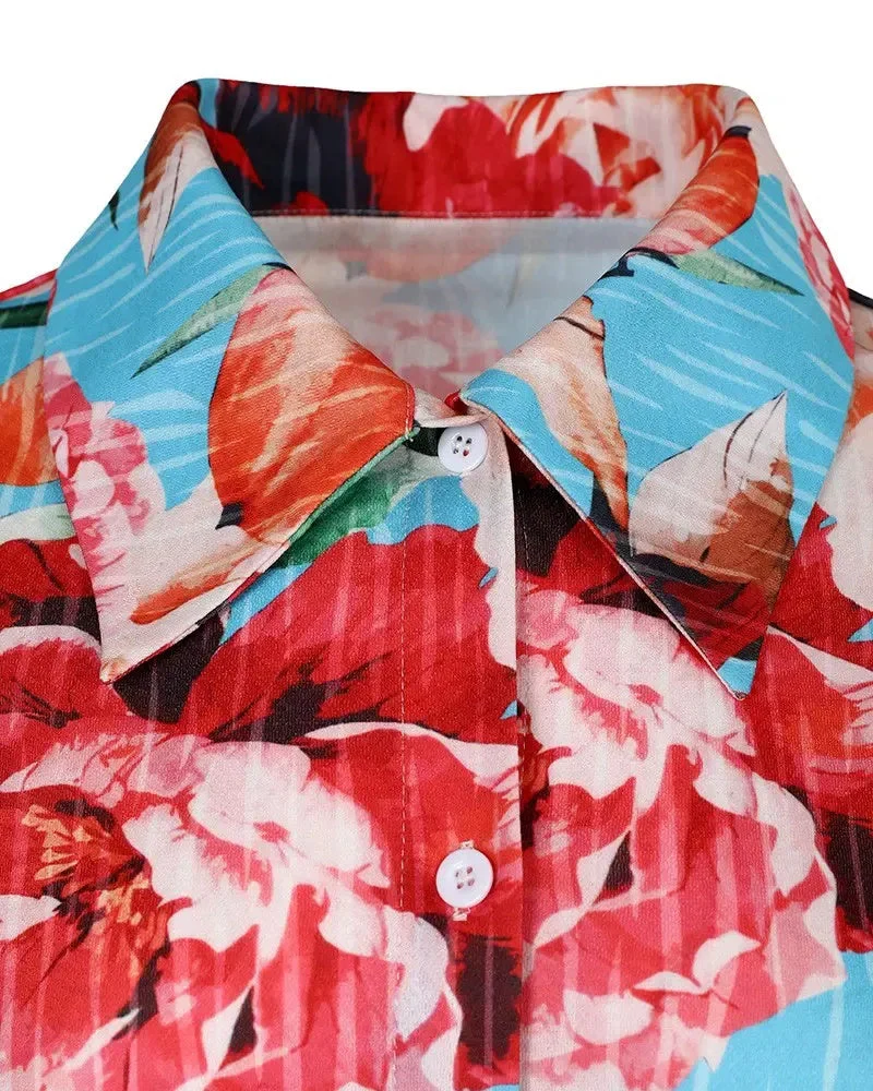 Deanwangkt - Floral Print Lantern Sleeve Button Down Shirt - Deanwangkt