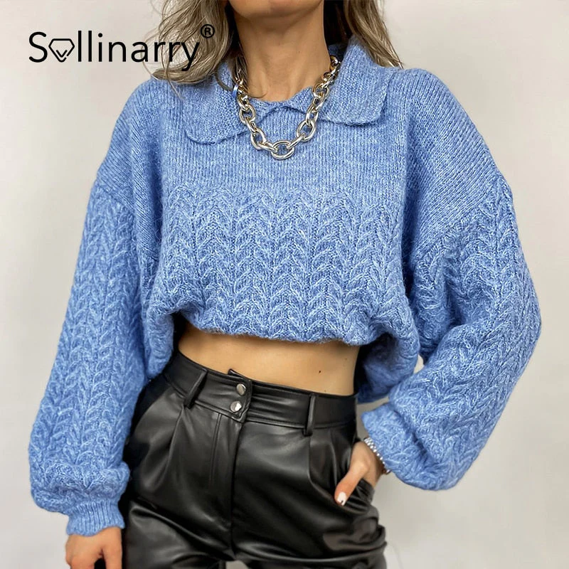Christmas Gift Autumn winter cropped knitted polo sweater women jumper Casual thickening loose knitted pullovers Female jumper Deanwangkt - Deanwangkt
