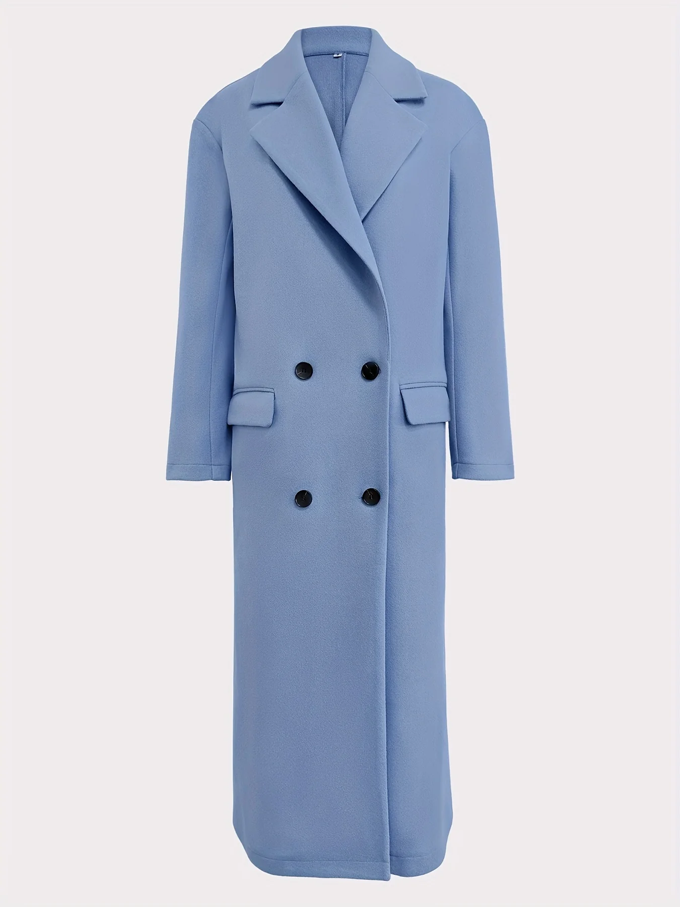 deanwangkt-1  Double Breasted Lapel Pea Coat, Elegant Long Sleeve Solid Outerwear, Women's Clothing - Deanwangkt