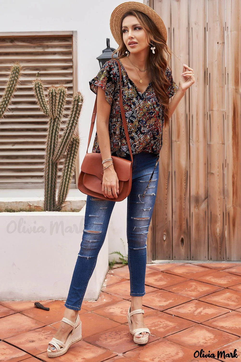 Deanwangkt - Fancy multicolored ruffled blouse with V-neck and short sleeves - Deanwangkt
