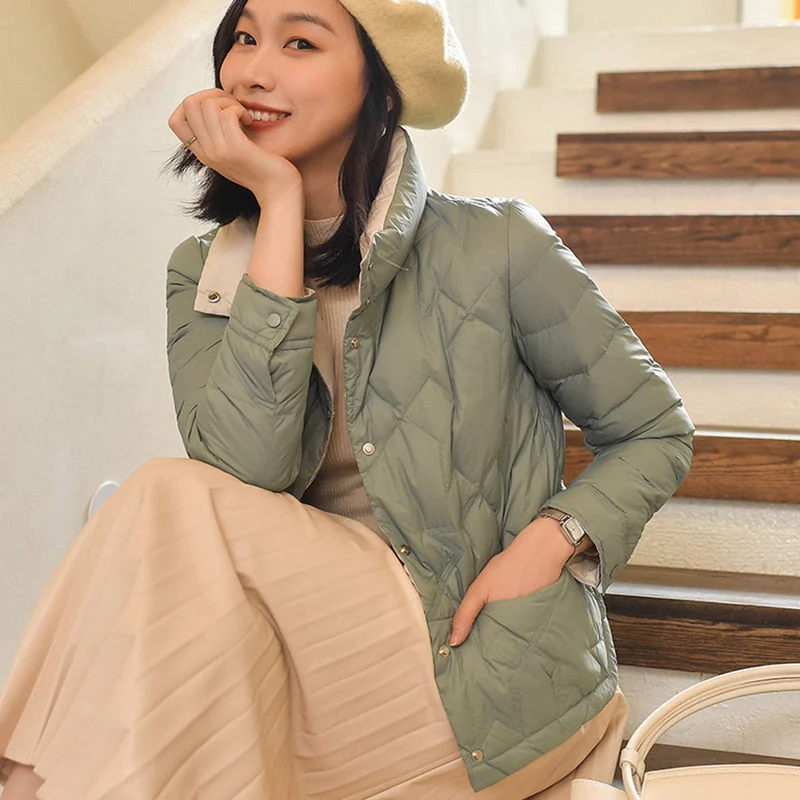 Black Friday Sales Autumn Winter Women Ultra Light White Duck Down Short Coat Casual Female Stand Collar Down Jacket Ladies Warm Outwear - Deanwangkt