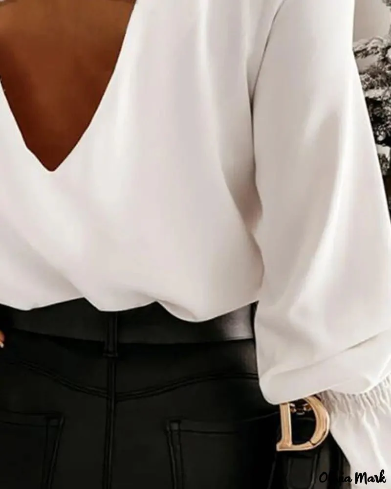 Deanwangkt - Long sleeve V-back top with criss-cross bead decor - Deanwangkt