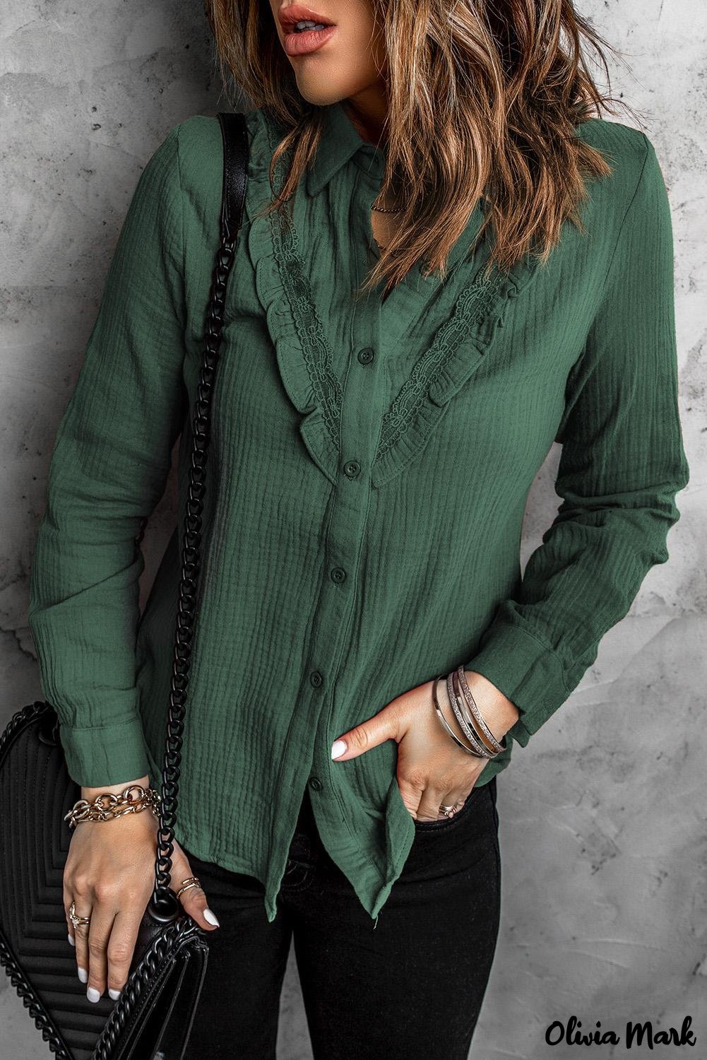 Deanwangkt - White Ruffle Crinkle Long Sleeve Shirt - Deanwangkt