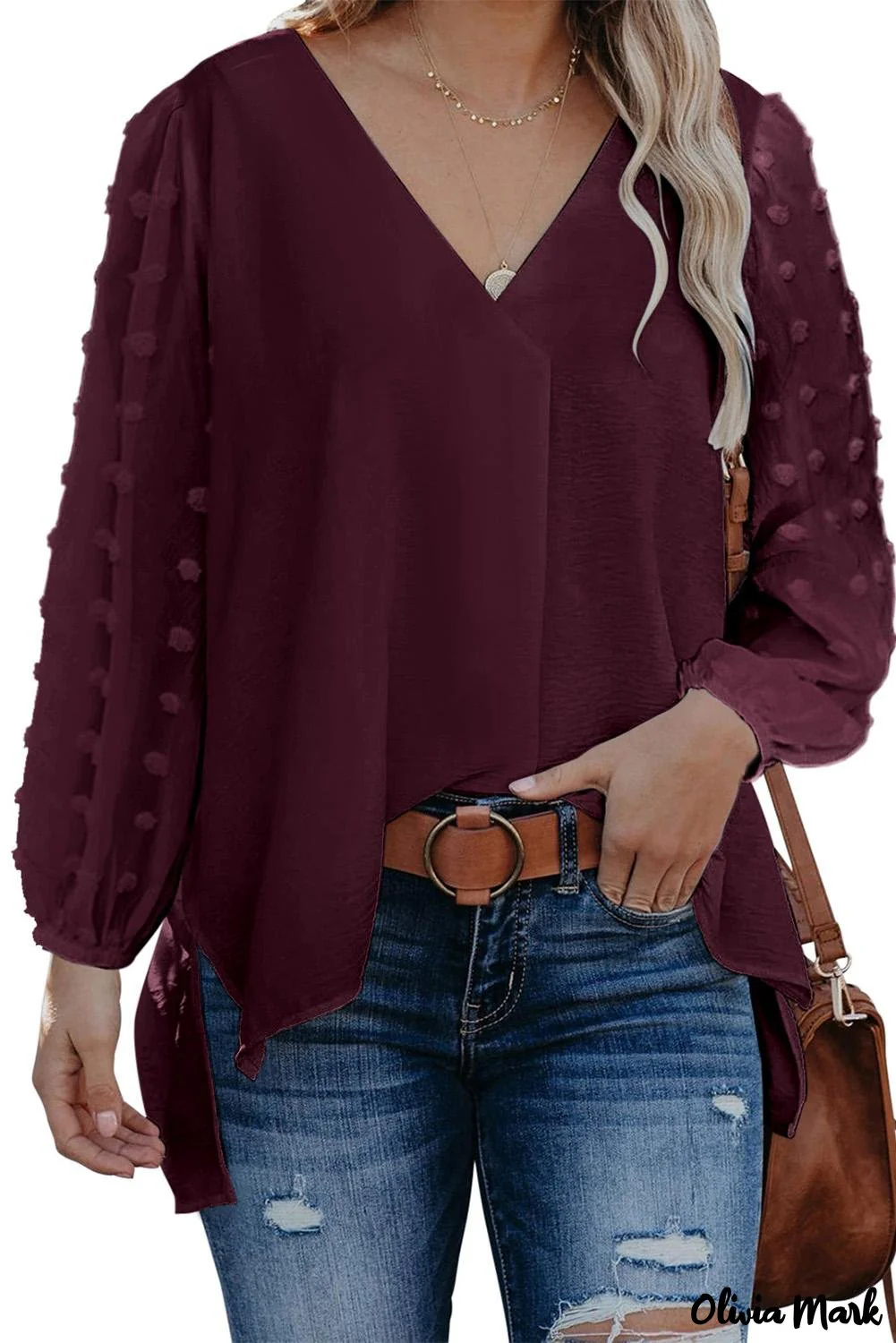 Deanwangkt - Black Polka Dot V-Neck Long Sleeve Blouse - Deanwangkt