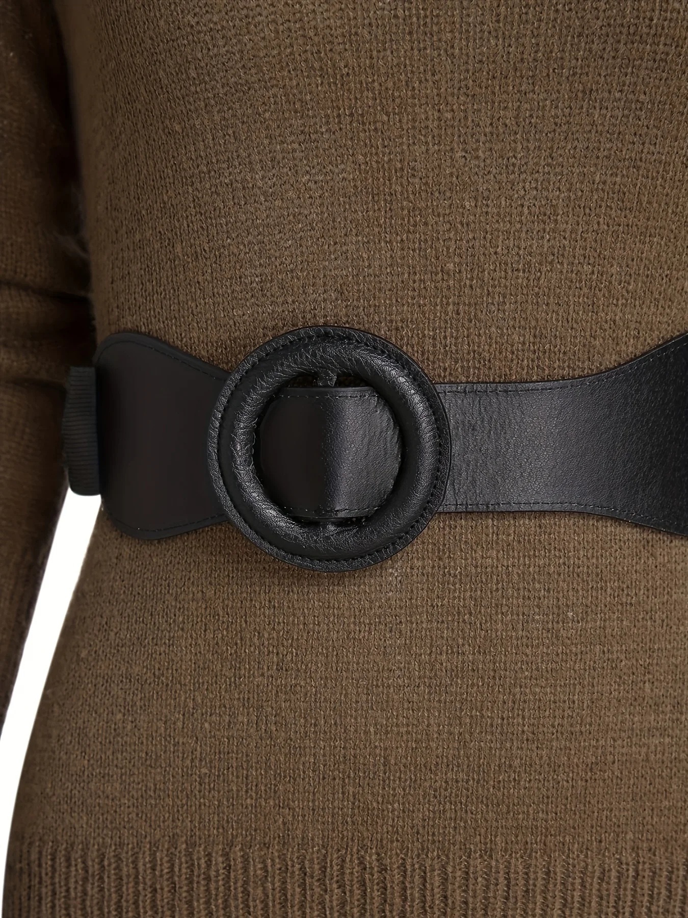 deanwangkt-1  Solid Cable Knit Belted Dress, Elegant Long Sleeve Dress For Fall & Winter, Women's Clothing - Deanwangkt