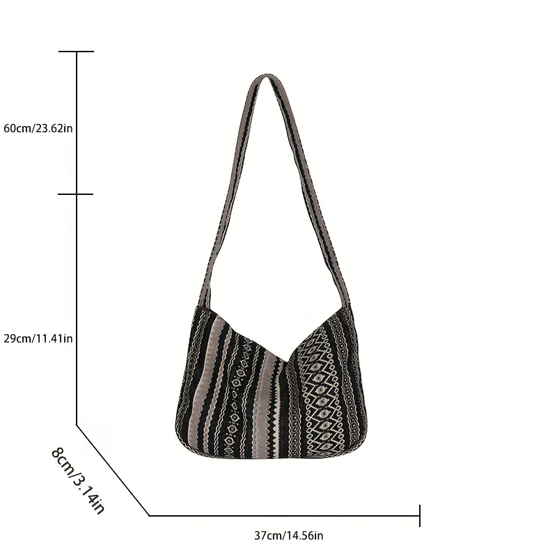 Retro Tribal Style Striped Crossbody Bag, Bohemian Canvas Hobo Bag, Trendy Shoulder Bag For Women - Deanwangkt