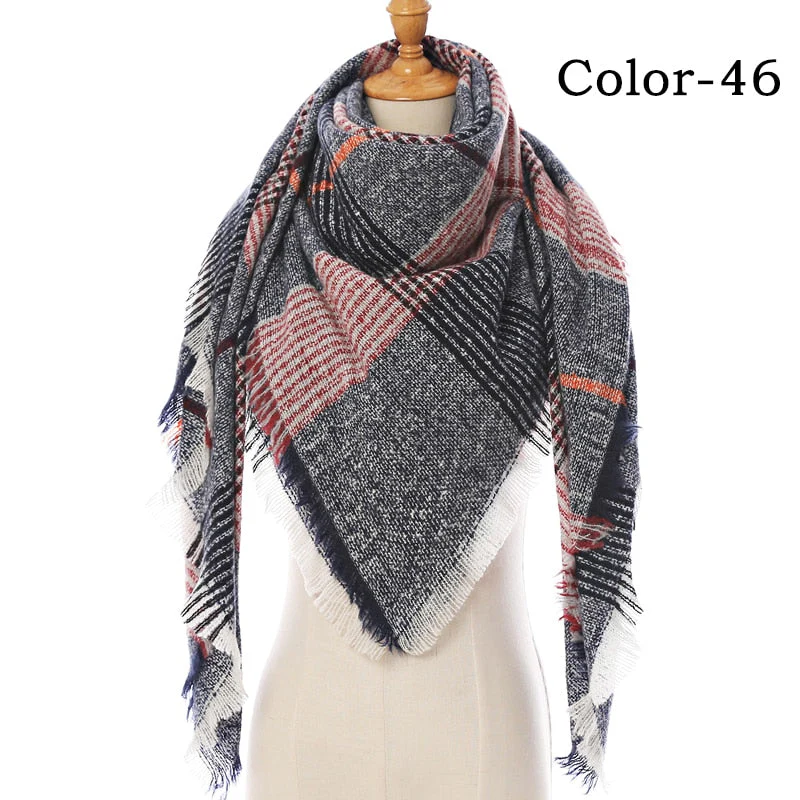 Christmas Gift Deanwangkt New Winter Knitted Scarf Cashmere Pashmina Women Warm Neck Scarves Shawls Plaid Wraps Triangle Stoles Lady Bandana - Deanwangkt