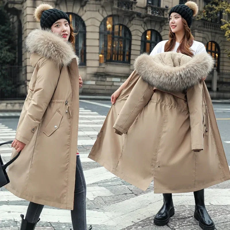 Christmas Gift Deanwangkt New Women Winter Jacket Long Coat Casual Parkas Removable Fur Lining Hooded Parka Cotton Thicken Warm Jacket Mujer Coats - Deanwangkt