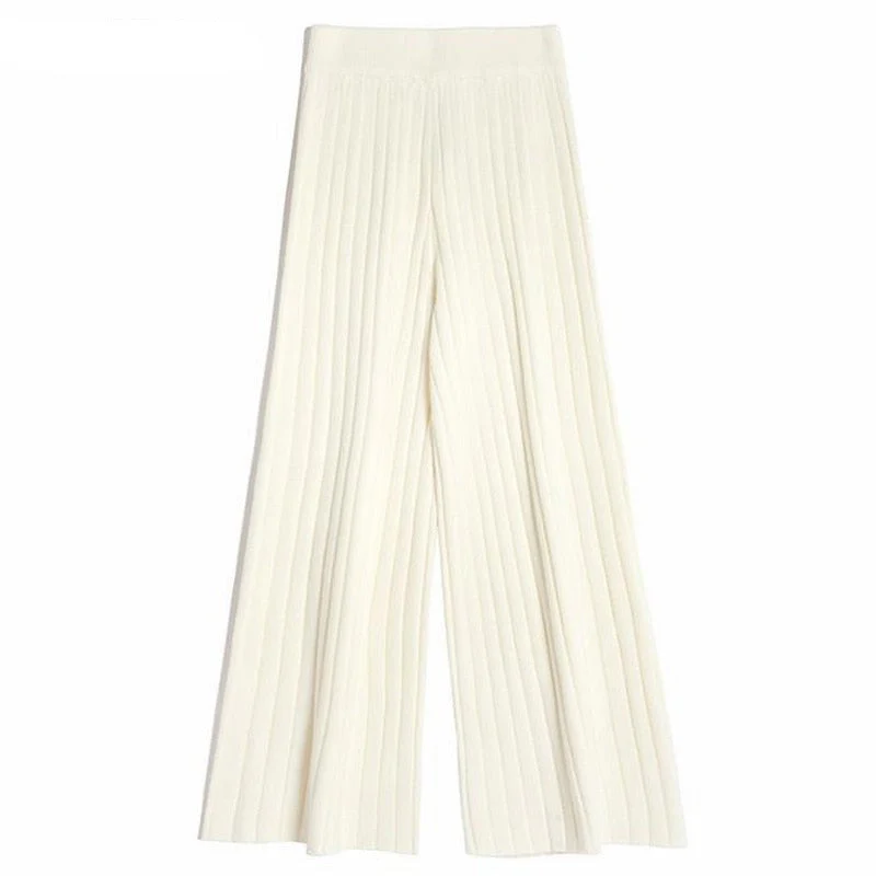 Christmas Gift  Casual Warm Loose Floor-length Sweater Pants for Women Autumn Winter High Waist Wide Leg Knitted Trousers Femme Deanwangkt - Deanwangkt
