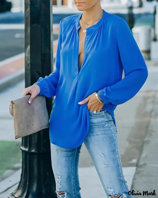 Deanwangkt - Solid Long Sleeve Curved Hem Top - Deanwangkt