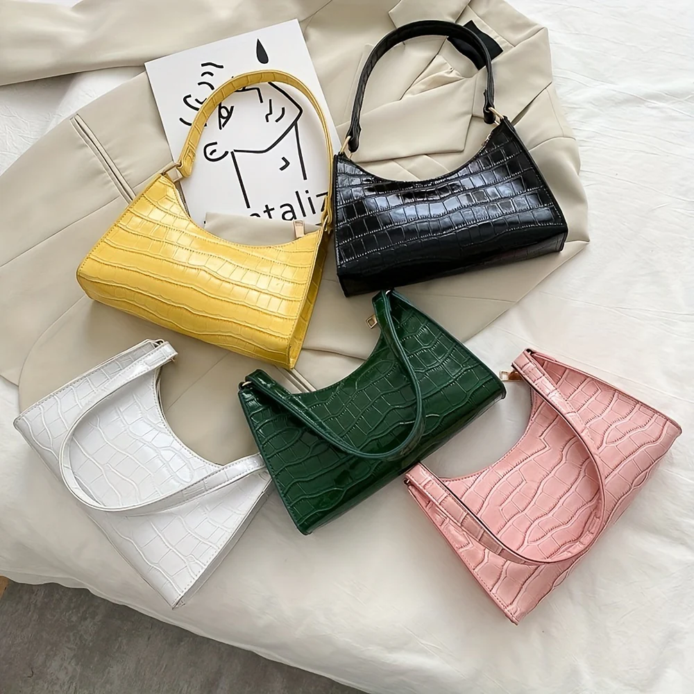 deanwangkt-1  Fashion Zipper Shoulder Bag, Casual Crocodile Pattern Underarm Bag, Trendy Handbag For Women - Deanwangkt