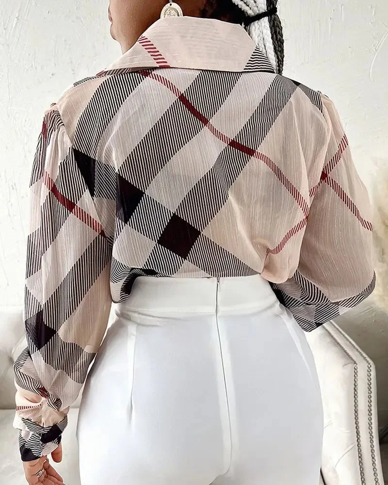 Deanwangkt - Plaid Print Long Sleeve Button Down Relaxed Top - Deanwangkt