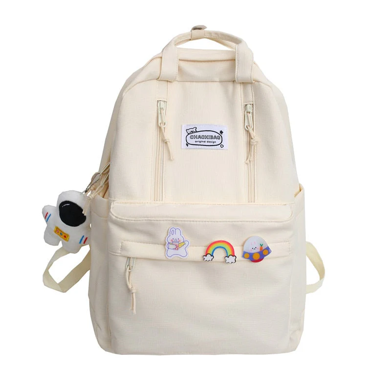 Back to school backpack Casual Nylon Student For Girls Double Zipper Designer Fancy Keychain Charms New Bag For Teenager - Deanwangkt
