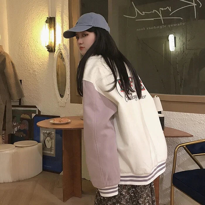 Christmas Gift Deanwangkt Spring PINK Coat American Baseball Bomber Students Jacket Loose Men Women Couples Tops Harajuku Plus Size Streetwear Be Free - Deanwangkt