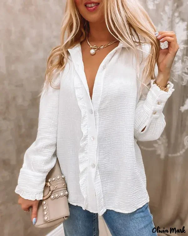 Deanwangkt - Long Sleeve Ruffle Hem Button Down Shirt - Deanwangkt