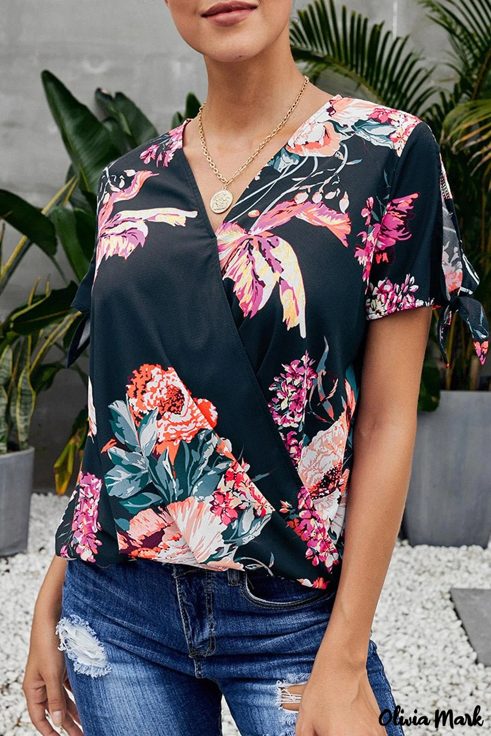 Deanwangkt - Orange Floral Twist Top - Deanwangkt