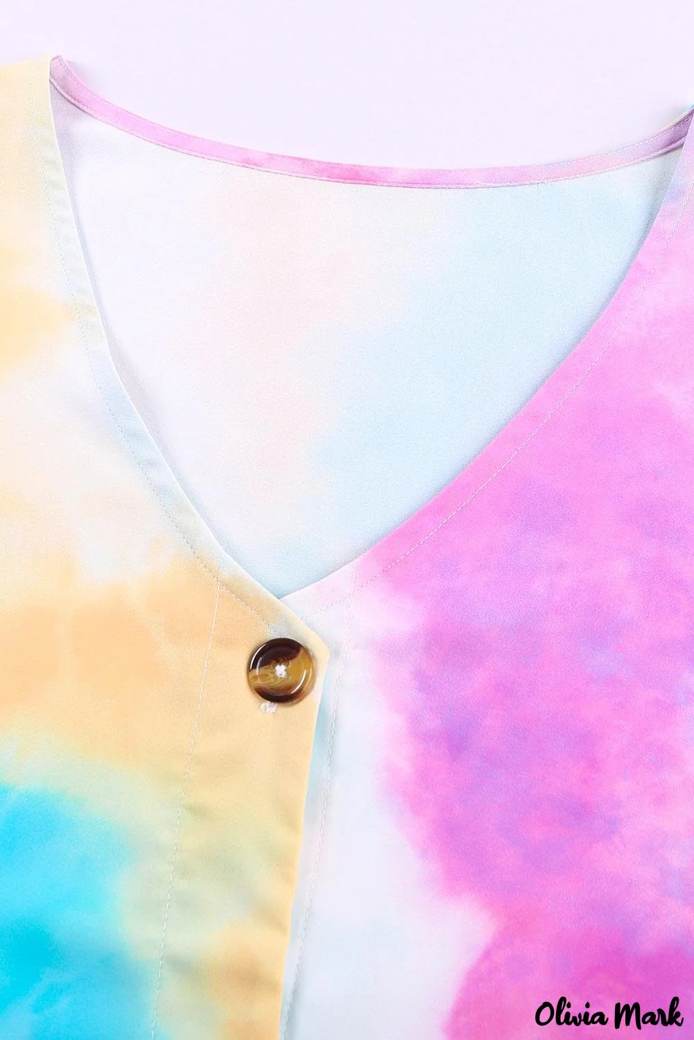 Deanwangkt - Blue Tie-Dye Long Sleeve V-Neck Blouse With Button Closure - Deanwangkt