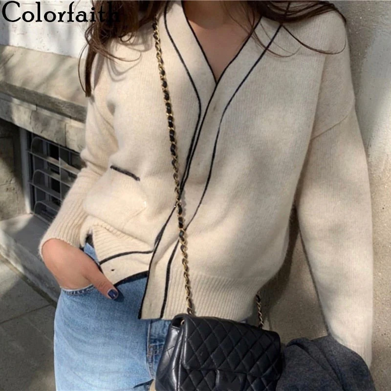 Christmas Gift Deanwangkt Winter Spring Women's Sweaters Loose Fashionable Knitwear Korean Knitted Ladies Covered Button Cardigans SWC7752 - Deanwangkt