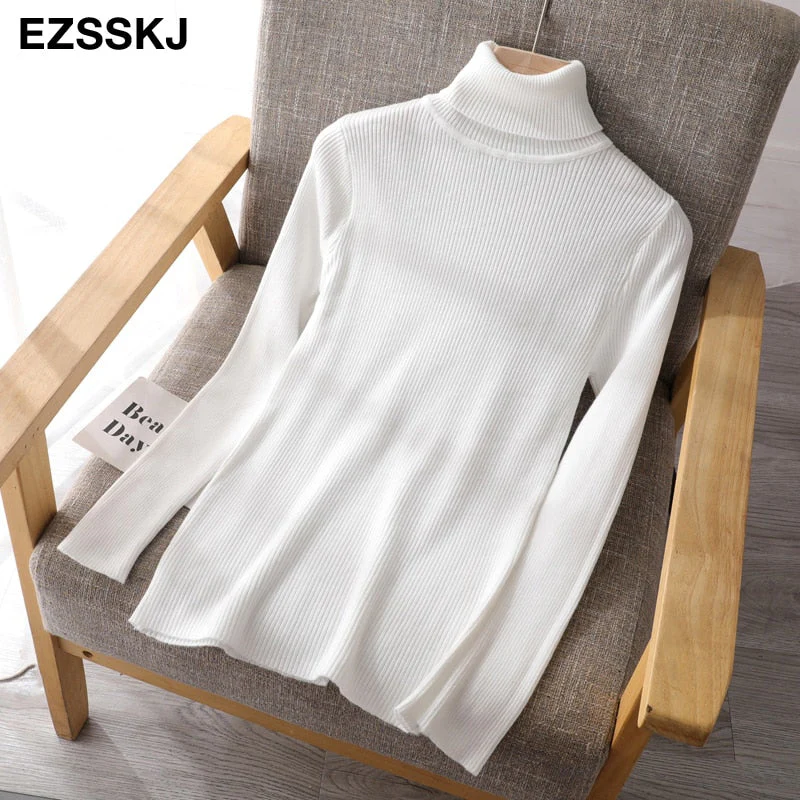 Christmas Gift Deanwangkt Knitted Women turtleneck Sweater Pullovers spring Autumn Basic Women high neck Sweaters Pullover Slim female cheap top - Deanwangkt