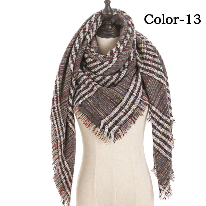 Christmas Gift Deanwangkt New Winter Knitted Scarf Cashmere Pashmina Women Warm Neck Scarves Shawls Plaid Wraps Triangle Stoles Lady Bandana - Deanwangkt