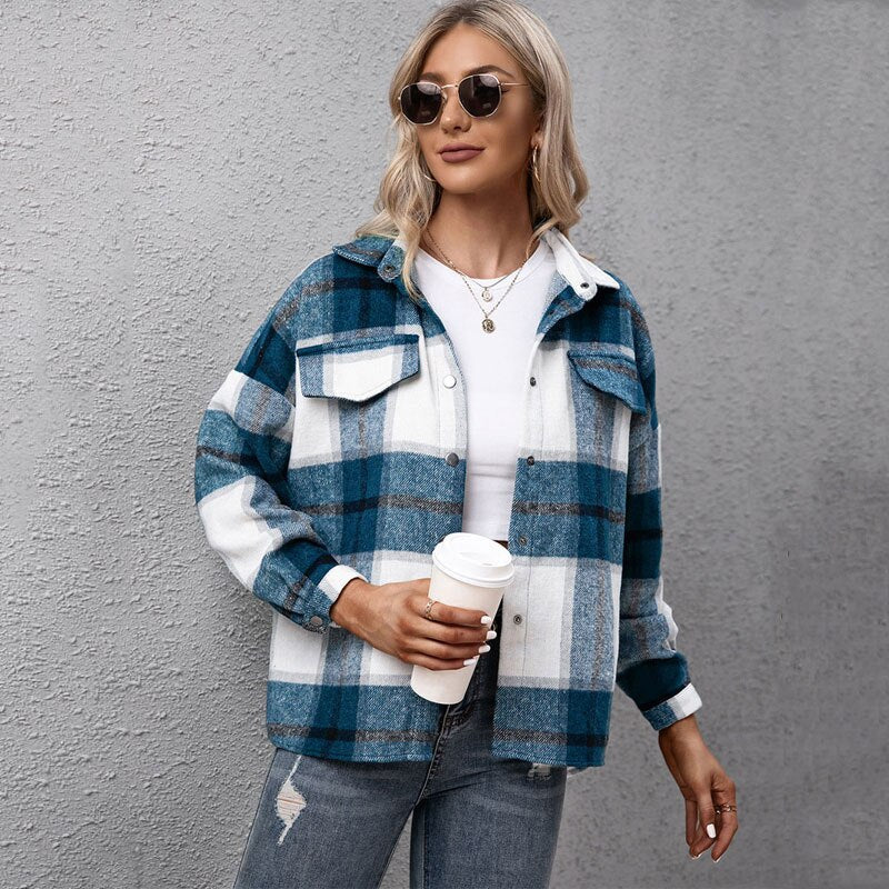 Christmas Gift Deanwangkt Autumn Checkered Jacket Women Winter Plaid Jacket Overshirt Ladies Warm Thicken Button Shirt Jacket Coat Women - Deanwangkt