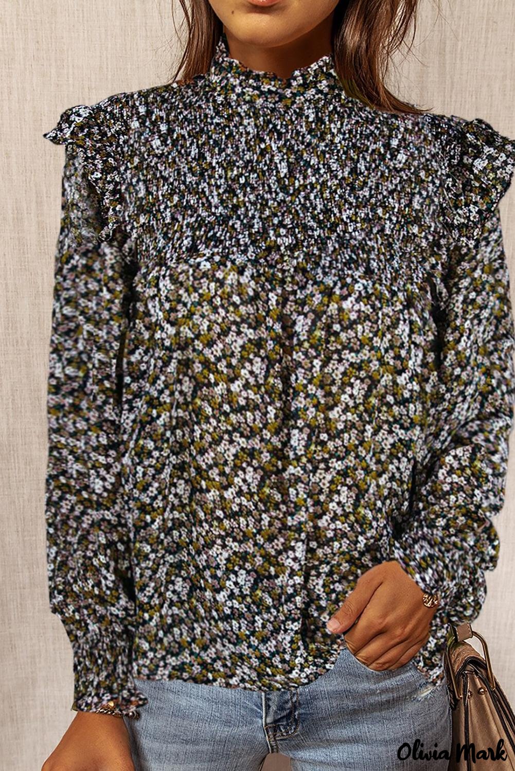 Deanwangkt - Floral Print Ruffle Long Sleeve Blouse - Deanwangkt