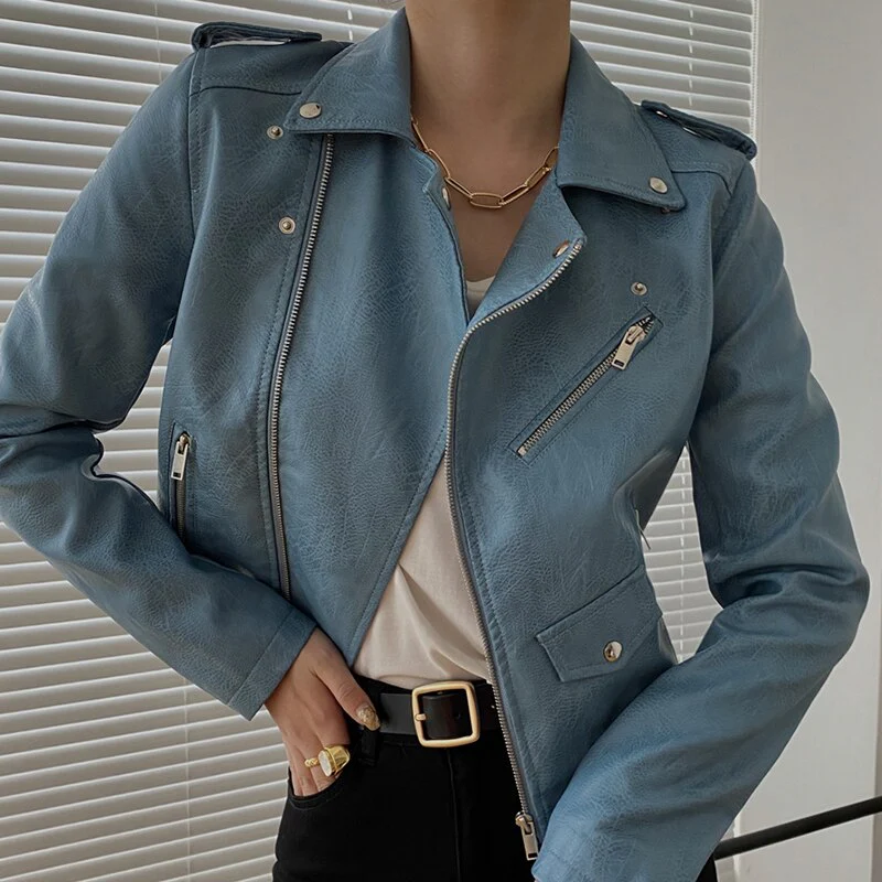 Black Friday Sales New Spring Autumn Women Moto Biker Pu Faux Leather Short Jacket With Belt Streetwear Female Zipper Classic Coat Outwear - Deanwangkt