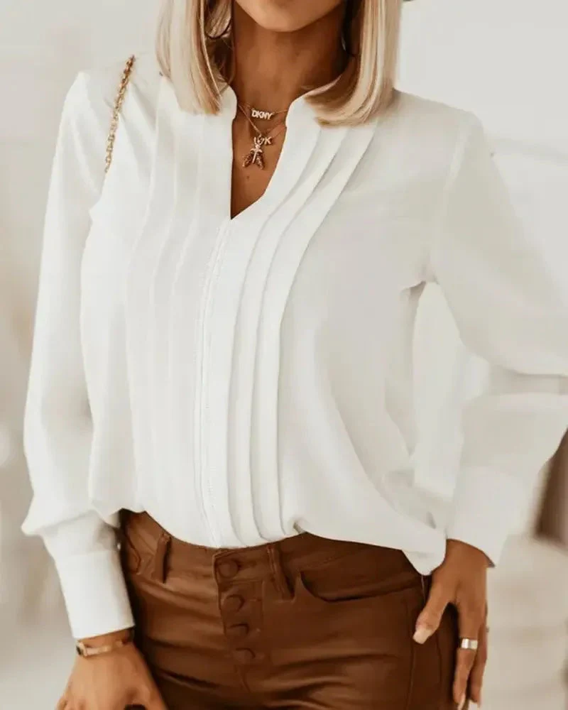 Deanwangkt - V-Cut Long Sleeve Ruched Top - Deanwangkt