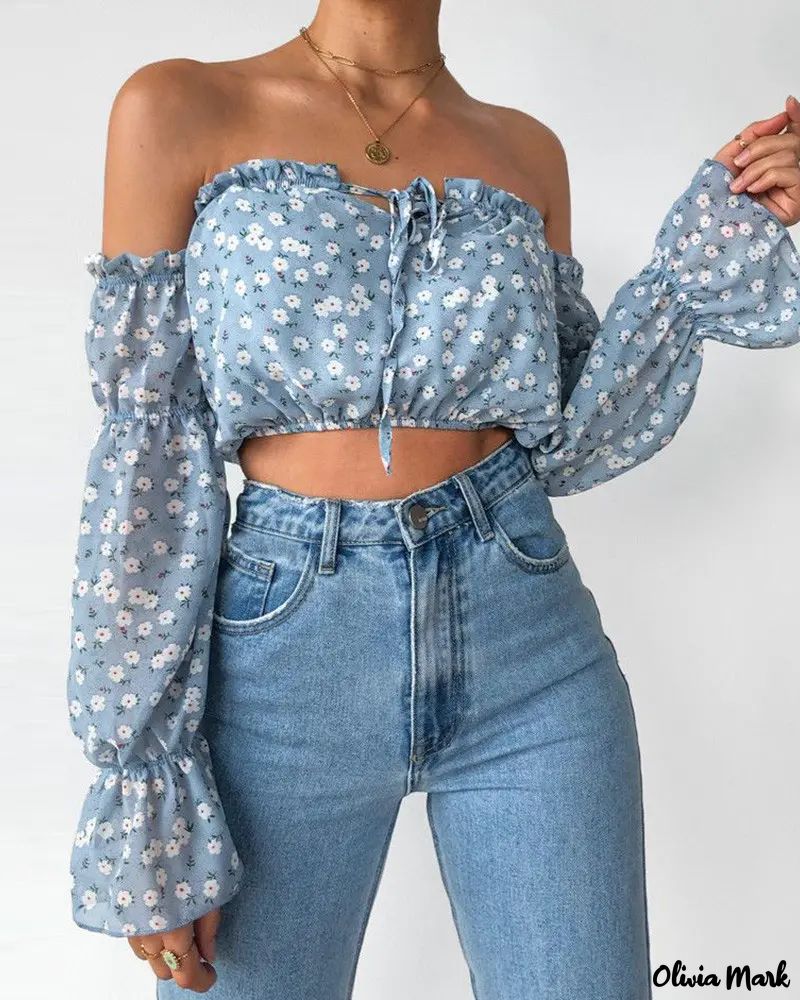Deanwangkt - Floral Off Shoulder Ruffle Hem Blouse - Deanwangkt