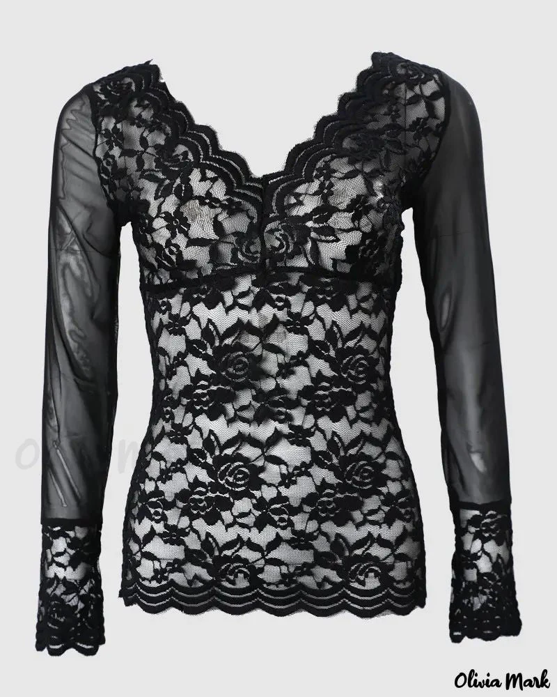 Deanwangkt - Sheer lace long sleeve top with embroidery - Deanwangkt
