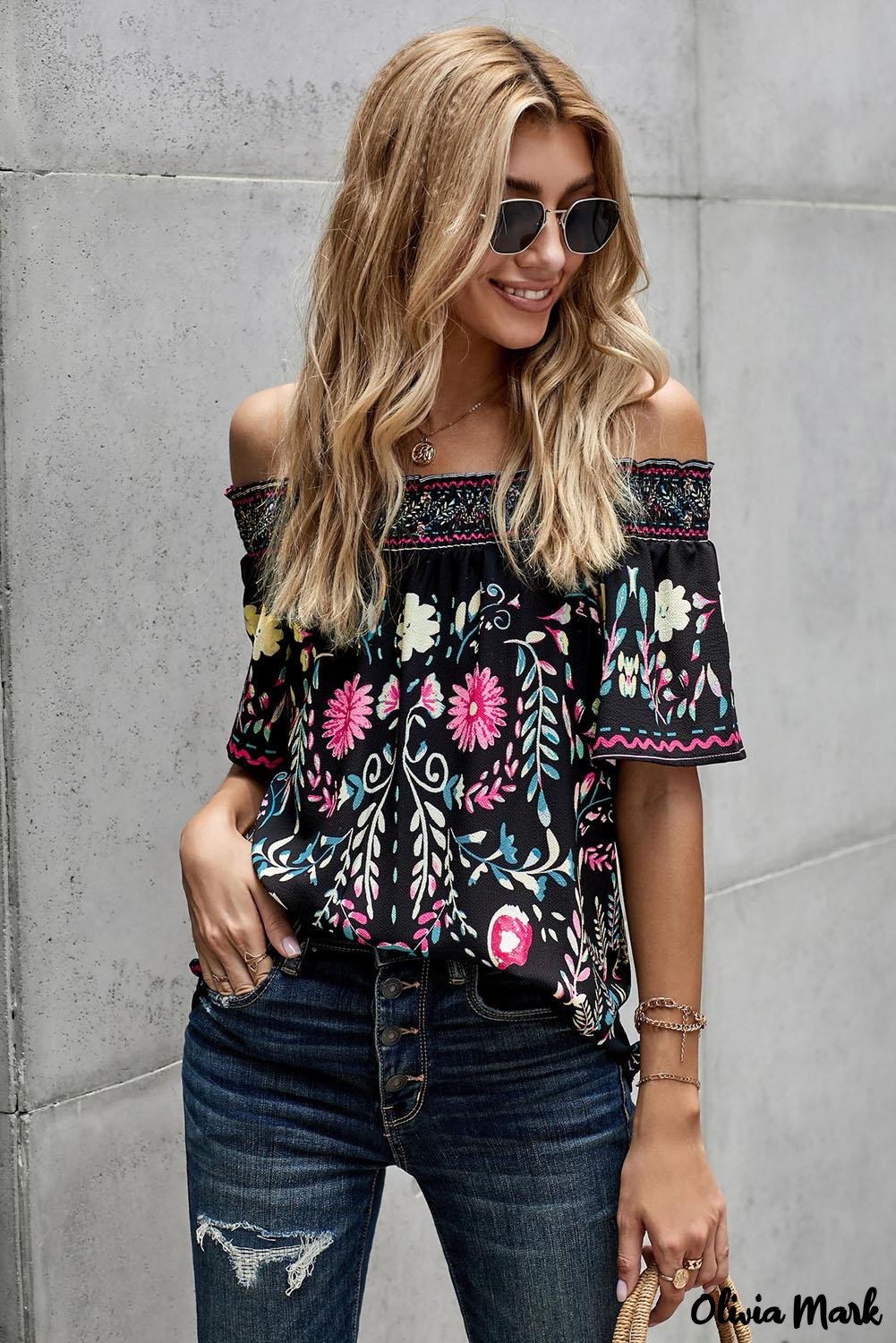 Deanwangkt - Black Floral Straight Top - Deanwangkt