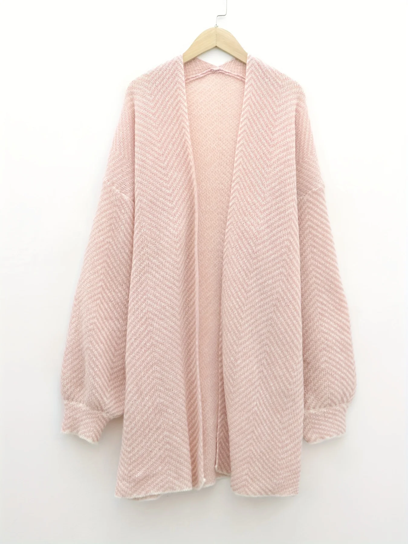 Striped Open Front Cardigan, Casual Lantern Sleeve Cardigan For Fall & Winter, Women's Clothing - Deanwangkt