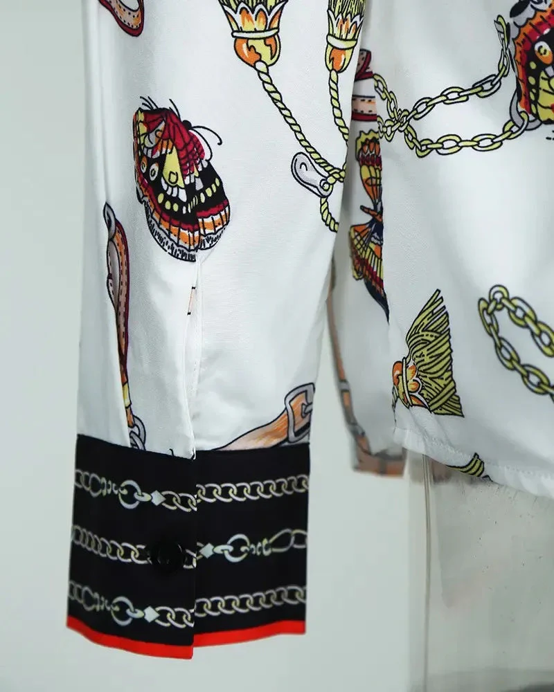 Deanwangkt - Chain Butterfly Print Long Sleeve Casual Shirt - Deanwangkt